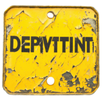 Sign displaying the word deprivation in large black letters against a weathered yellow background, yellow sign with the word deprvatition on it, Transparent background png