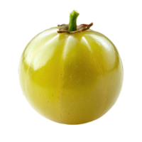 Star gooseberry is a vibrant yellow fruit with a smooth skin and a green stem on a plain Transparent background, star gooseberryisolated on background png