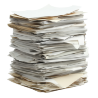 Stack of assorted papers in disarray on Transparent background, Stack papers isolated on png