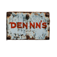 Sign displaying 'Demons Traction' amid rust and decay on a weathered metallic surface in an industrial setting, sign that says demons traction on a rusty surface, Transparent background png