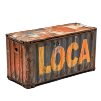 Rusty container with loca painted on it showing signs of wear and age, rusty container with the word loca painted on it, Transparent background png
