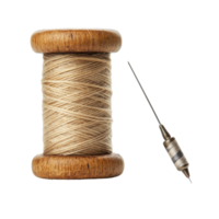Spool of thread and needle with thimble on Transparent background for sewing projects, Spool with needle and thimble isolated on white png