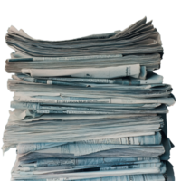 Stack of newspapers collected in a pile on a flat surface showcasing various articles and headlines, Stack Newspapers png