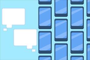 background of some smart phones with phone screen with two chat icons on the side. flat cartoon design. flat design illustration for background. vector