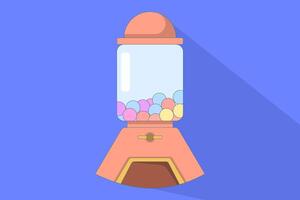 Concept of gum vending machine casting long shadow. Gum machine. Gum machine shaped like cartoon gum dispenser. Flat illustration on background. vector