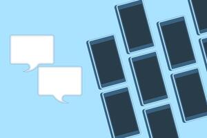 background of some smart phones with phone screen with two chat icons on the side. flat cartoon design. simple design illustration for background. vector