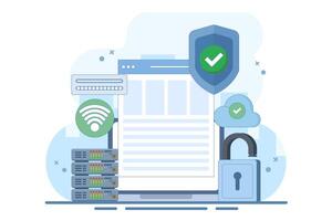 personal data protection concept, cloud storage, user authorization, cloud storage. Cartoon style illustration for landing page, web banner, infographic. flat design illustration on background. vector