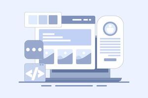 Website development company concept, Application development, Website maintenance, Coding and programming, Software testing. illustration background with icons. vector