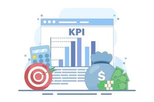 KPI concept, business technical key performance indicators, Performance evaluation and dynamics in dashboard, Strategy, Data Report, Efficient workflow, Business intelligence. flat design. vector