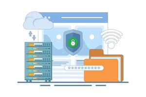 data protection concept, security of personal and business documents with password verification and encryption technology, online cyber data security, internet security or information privacy. vector