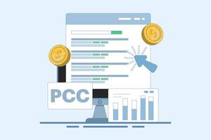 Pay Per Click or PPC Marketing Concept, Digital Advertising Line Campaign. Digital Marketing Want to Explain or Promote PPC Advertising. Successful PPC Strategy. Flat Illustration on Background. vector