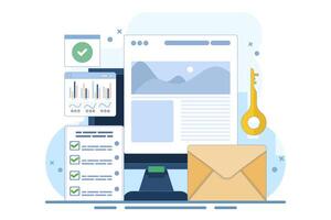 Content performance measurement concept, content analysis, data-driven content marketing, optimization and analysis, increasing conversion rate and performance, cartoon design illustration. vector