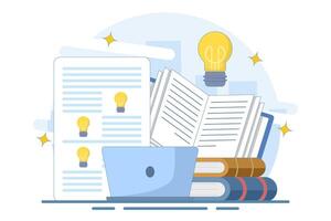 Online education concept on computer or laptop with open book, Online education or business training. Online learning. Webinar, online business training, e-learning education. simple cartoon style. vector
