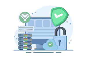 personal data protection concept, cloud storage, user authorization, cloud storage. Cartoon style illustration for landing page, web banner, infographic. cartoon design illustration on background. vector