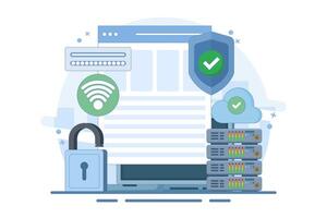 personal data protection concept, cloud storage, user authorization, cloud storage. Cartoon style illustration for landing page, web banner, infographic. flat cartoon illustration on background. vector
