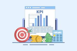 KPI concept, business technical key performance indicators, Performance evaluation and dynamics in dashboard, Strategy, Data Report, Efficient workflow, Business intelligence. Illustration vector