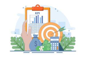 KPI concept, business technical key performance indicators, Performance evaluation and dynamics in dashboard, Strategy, Data Report, Efficient workflow, Business intelligence. Design illustration vector