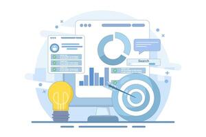 Project initiation concept. Project management, life cycle. Data analysis tasks. Business analysis. Project implementation provisions. Preparing documentation. Flat design illustration. vector