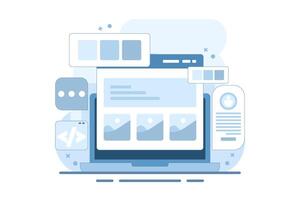 Website development company concept, Application development, Website maintenance, Coding and programming, Software testing. Flat design illustration background with icons. vector