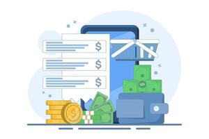 Mobile banking concept. Digital wallet, payment system, mobile banking, money transfer. Wallet, money, mobile app. Icon. Stylish abstract. Flat design illustration. vector