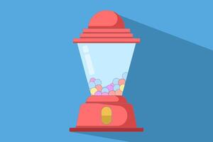 Concept of a gum vending machine casting a long shadow. Chewing gum machine. A gum machine shaped like a cartoon gum dispenser. Flat illustration. vector