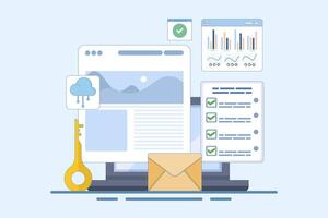 Content performance measurement concept, content analysis, data-driven content marketing, optimization and analysis, increasing conversion rates and performance, design illustration. vector