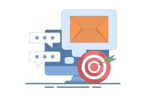 Email marketing strategy concept, Email campaign, Sending emails to potential customers, Newsletter marketing, Social media advertising messages, Internet network communication. simple illustration. vector