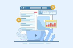 PPC Campaign Concept increase website traffic. PPC Ads for website promotion. Search engine marketing. generate more revenue with high click-through rate. Flat illustration background. vector