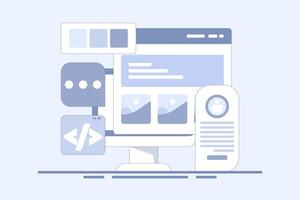 Website development company concept, Application development, Website maintenance, Coding and programming, Software testing. Design illustration background with icons. vector
