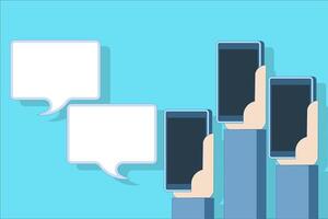 background of some smart phones with phone screen with two chat icons on the side. cartoon design. simple design illustration for background. vector
