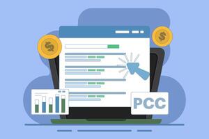 Pay Per Click Marketing Concept or PPC, Digital Advertising Line Campaign. Digital Marketing Who Wants to Explain or Promote the Ins and Outs of PPC Advertising. Successful PPC Strategy. vector
