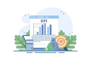 KPI concept, business technical key performance indicators, Performance evaluation and dynamics in dashboard, Strategy, Data Report, Efficient workflow, Business intelligence. Flat design illustration vector