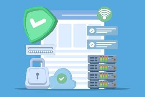 personal data protection concept, cloud storage, user authorization, cloud storage. Cartoon style illustration for landing page, web banner, infographic. flat illustration on background. vector