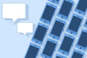background of some smart phones with phone screen with two chat icons on the side. flat design illustration for background. vector