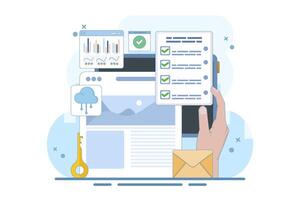 Content performance measurement concept, content analysis, data-driven content marketing, optimization and analysis, increasing conversion rate and performance, background design illustration. vector