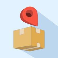 Cardboard package concept with location pins, representing shipping, delivery service or logistics tracking. Accurate delivery, e-commerce graphics. Simple design illustration. vector