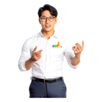 Confident Businessman Presenting Data Analysis in Professional Attire png