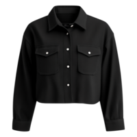 Stylish Black Cropped Jacket with Button Closure and Pockets png