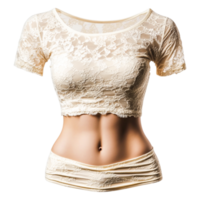 Elegant Cream Lace Top with Short Sleeves and Crop Design png