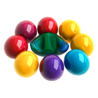 Colorful Glossy 3D Balls Arranged Around a Central Green Shape png