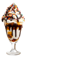 Classic Ice Cream Sundae with Toppings and Whipped Cream Delight png