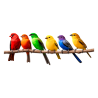 Vibrant Colorful Birds Perched on a Branch Against Black Background png