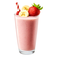Fresh Strawberry Banana Smoothie in a Clear Glass with Straw png