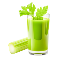 Fresh Celery Juice with Garnish and Raw Celery Stalk on png