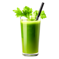 Fresh Green Juice with Celery Garnish in Clear Glass png