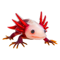 Cute axolotl amphibian with pink body and feathery gills in water png