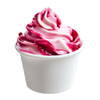 Creamy Soft Serve Ice Cream with Raspberry Swirl in White Cup png