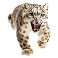 Fierce Snow Leopard Charging Forward in a Dynamic Natural Setting png