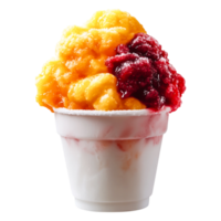 Colorful Snow Cone with Bright Yellow and Red Flavors in Cup png