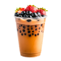Refreshing Bubble Tea with Boba Pearls and Fresh Berries Delight png